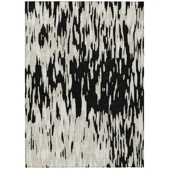 5' X 8' Black And Ivory Abstract Washable Indoor Outdoor Area Rug