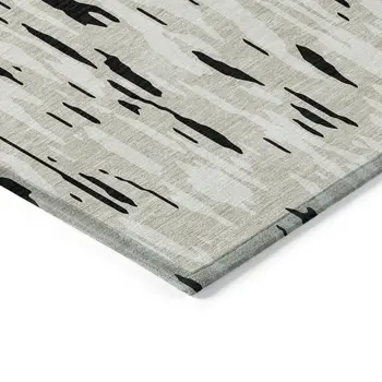 8' Black And Ivory Round Abstract Washable Indoor Outdoor Area Rug
