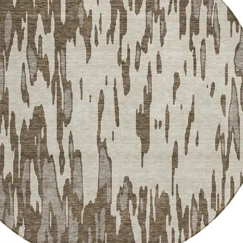 8' Brown And Ivory Round Abstract Washable Indoor Outdoor Area Rug