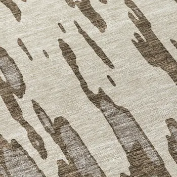 8' Brown And Ivory Round Abstract Washable Indoor Outdoor Area Rug