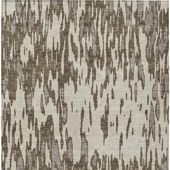9' X 12' Brown And Ivory Abstract Washable Indoor Outdoor Area Rug