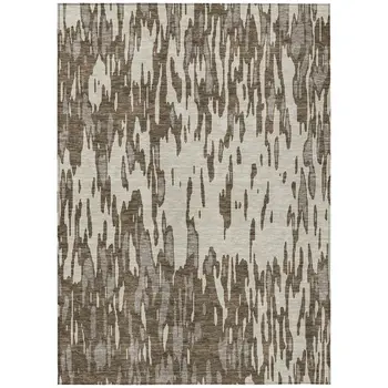 9' X 12' Brown And Ivory Abstract Washable Indoor Outdoor Area Rug