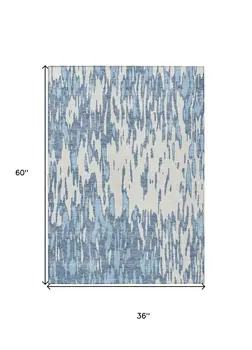 3' X 5' Denim Blue And Ivory Abstract Washable Indoor Outdoor Area Rug