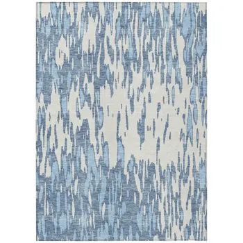 5' X 8' Denim Blue And Ivory Abstract Washable Indoor Outdoor Area Rug