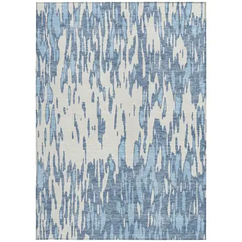 9' X 12' Denim Blue And Ivory Abstract Washable Indoor Outdoor Area Rug
