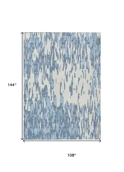 9' X 12' Denim Blue And Ivory Abstract Washable Indoor Outdoor Area Rug