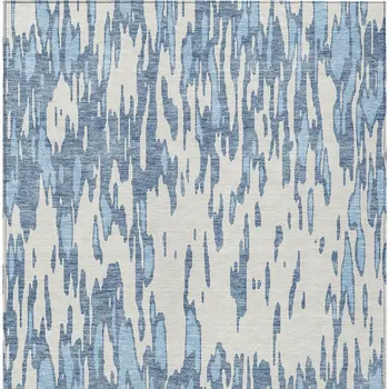 9' X 12' Denim Blue And Ivory Abstract Washable Indoor Outdoor Area Rug