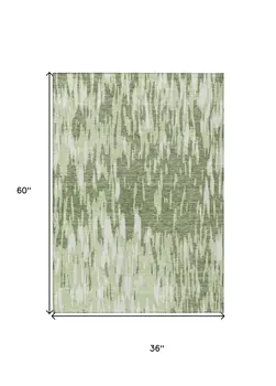 3' X 5' Green And Ivory Abstract Washable Indoor Outdoor Area Rug