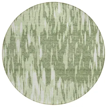 8' Green And Ivory Round Abstract Washable Indoor Outdoor Area Rug
