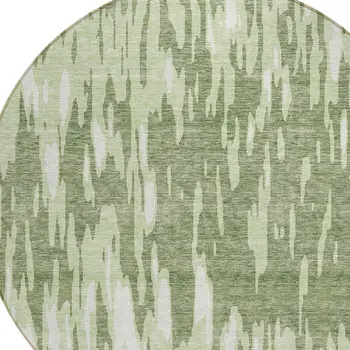 8' Green And Ivory Round Abstract Washable Indoor Outdoor Area Rug