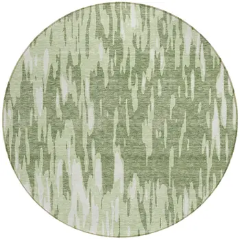 8' Green And Ivory Round Abstract Washable Indoor Outdoor Area Rug