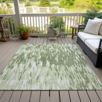 8' X 10' Green And Ivory Abstract Washable Indoor Outdoor Area Rug