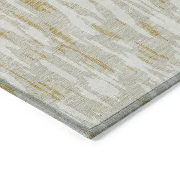 3' X 5' Gold And Ivory Abstract Washable Indoor Outdoor Area Rug