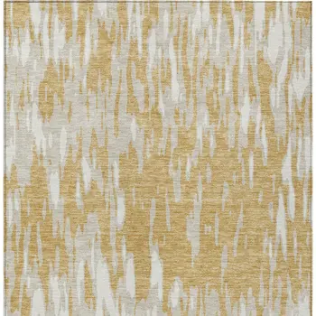 5' X 8' Gold And Ivory Abstract Washable Indoor Outdoor Area Rug