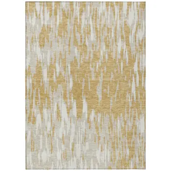 5' X 8' Gold And Ivory Abstract Washable Indoor Outdoor Area Rug