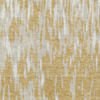 5' X 8' Gold And Ivory Abstract Washable Indoor Outdoor Area Rug