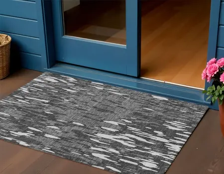 3' X 5' Gray And Ivory Abstract Washable Indoor Outdoor Area Rug
