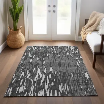 3' X 5' Gray And Ivory Abstract Washable Indoor Outdoor Area Rug