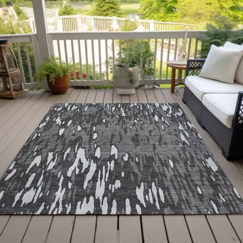 9' X 12' Gray And Ivory Abstract Washable Indoor Outdoor Area Rug