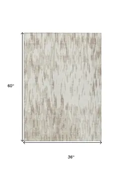 3' X 5' Ivory And Off White Abstract Washable Indoor Outdoor Area Rug