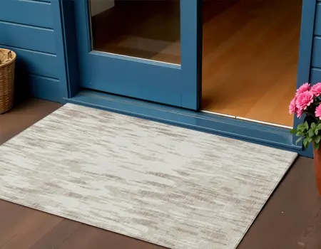 3' X 5' Ivory And Off White Abstract Washable Indoor Outdoor Area Rug