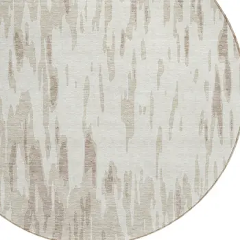 8' Ivory And Off White Round Abstract Washable Indoor Outdoor Area Rug