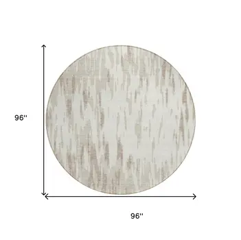8' Ivory And Off White Round Abstract Washable Indoor Outdoor Area Rug