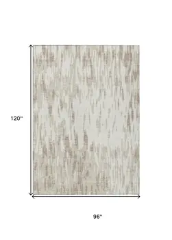 8' X 10' Ivory And Off White Abstract Washable Indoor Outdoor Area Rug