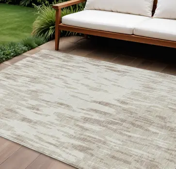 8' X 10' Ivory And Off White Abstract Washable Indoor Outdoor Area Rug