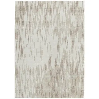 9' X 12' Ivory And Off White Abstract Washable Indoor Outdoor Area Rug
