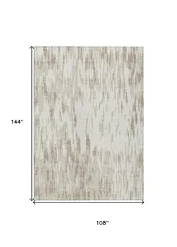 9' X 12' Ivory And Off White Abstract Washable Indoor Outdoor Area Rug