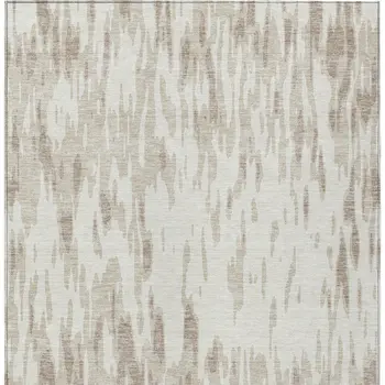 9' X 12' Ivory And Off White Abstract Washable Indoor Outdoor Area Rug