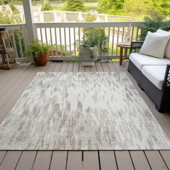 10' X 14' Ivory And Off White Abstract Washable Indoor Outdoor Area Rug