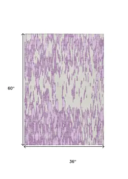 3' X 5' Lavender And Ivory Abstract Washable Indoor Outdoor Area Rug