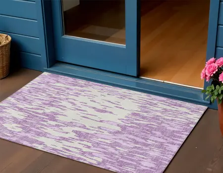 3' X 5' Lavender And Ivory Abstract Washable Indoor Outdoor Area Rug