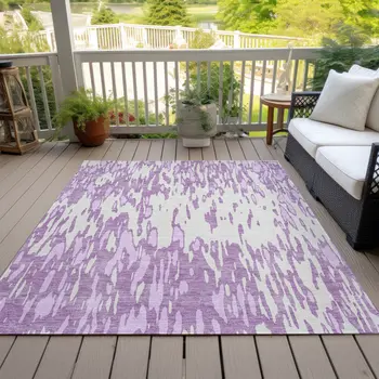5' X 8' Lavender And Ivory Abstract Washable Indoor Outdoor Area Rug