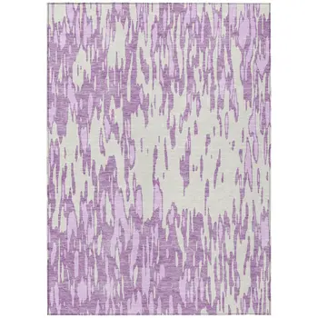 5' X 8' Lavender And Ivory Abstract Washable Indoor Outdoor Area Rug