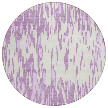 8' Lavender And Ivory Round Abstract Washable Indoor Outdoor Area Rug