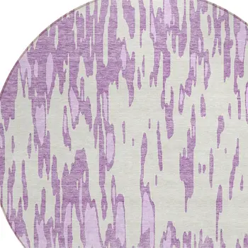 8' Lavender And Ivory Round Abstract Washable Indoor Outdoor Area Rug