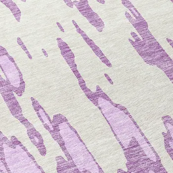 8' Lavender And Ivory Round Abstract Washable Indoor Outdoor Area Rug