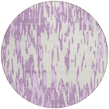 8' Lavender And Ivory Round Abstract Washable Indoor Outdoor Area Rug