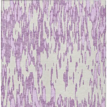 10' X 14' Lavender And Ivory Abstract Washable Indoor Outdoor Area Rug