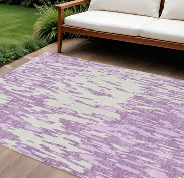 10' X 14' Lavender And Ivory Abstract Washable Indoor Outdoor Area Rug
