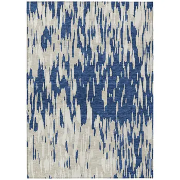 3' X 5' Navy Blue And Ivory Abstract Washable Indoor Outdoor Area Rug