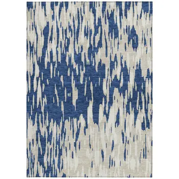 3' X 5' Navy Blue And Ivory Abstract Washable Indoor Outdoor Area Rug