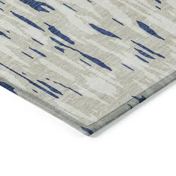 3' X 5' Navy Blue And Ivory Abstract Washable Indoor Outdoor Area Rug