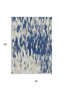 3' X 5' Navy Blue And Ivory Abstract Washable Indoor Outdoor Area Rug