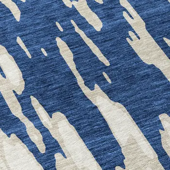 8' Navy Blue And Ivory Round Abstract Washable Indoor Outdoor Area Rug