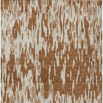 5' X 8' Orange And Ivory Abstract Washable Indoor Outdoor Area Rug