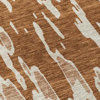 8' Orange And Ivory Round Abstract Washable Indoor Outdoor Area Rug